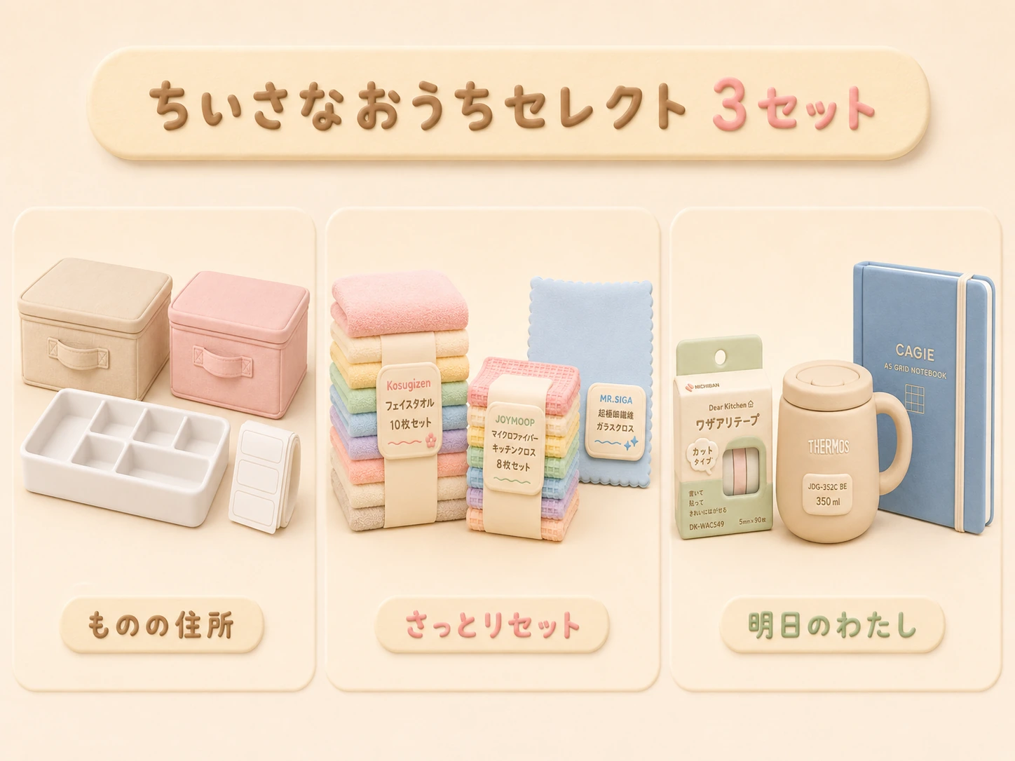 ちいさなおうちセレクト3セットのクレイ風イメージ